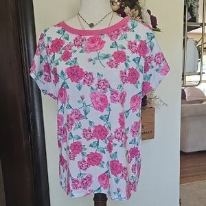 BiBi Pink Floral Short Sleeve Top